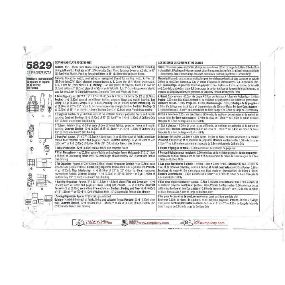 Simplicity Sewing Pattern 5829 Quilters Sewing Accessories Bags‎ Storage - Picture 2 of 2